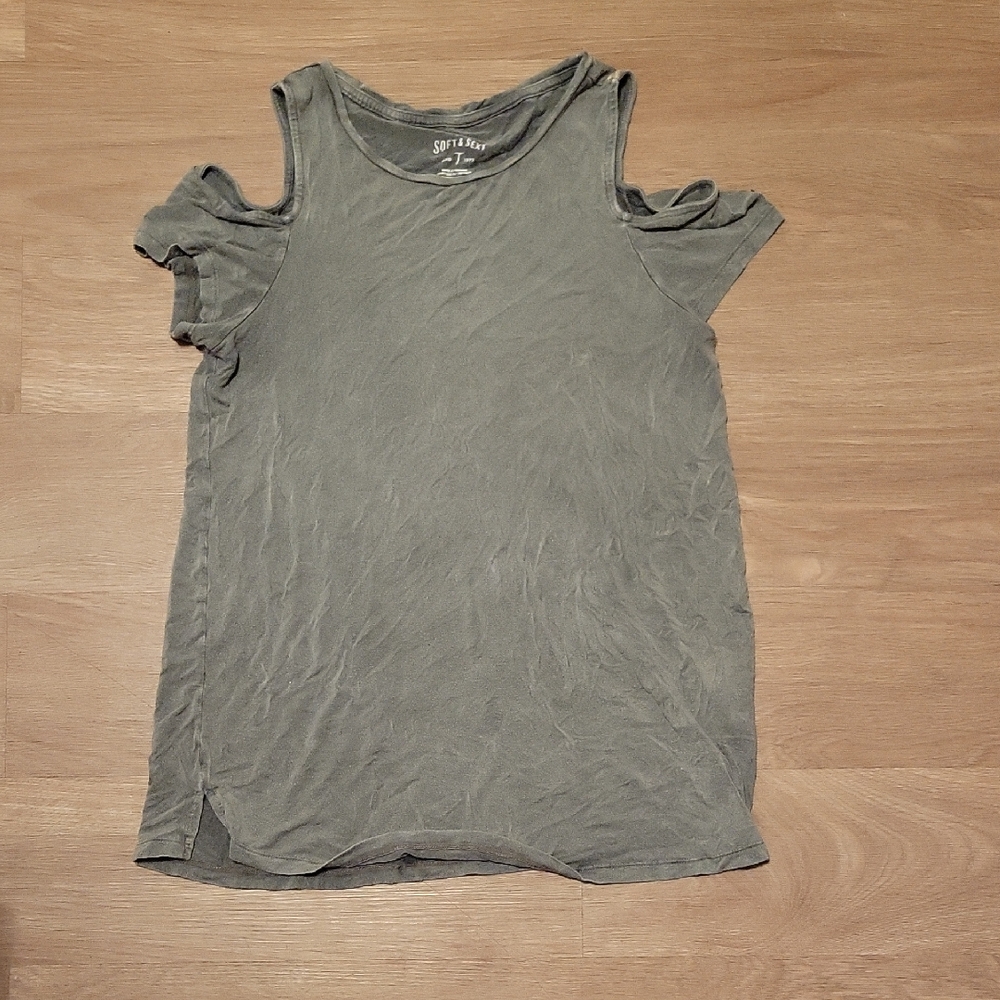 American Eagle Outfitters Charcoal Cold Shoulder Tee